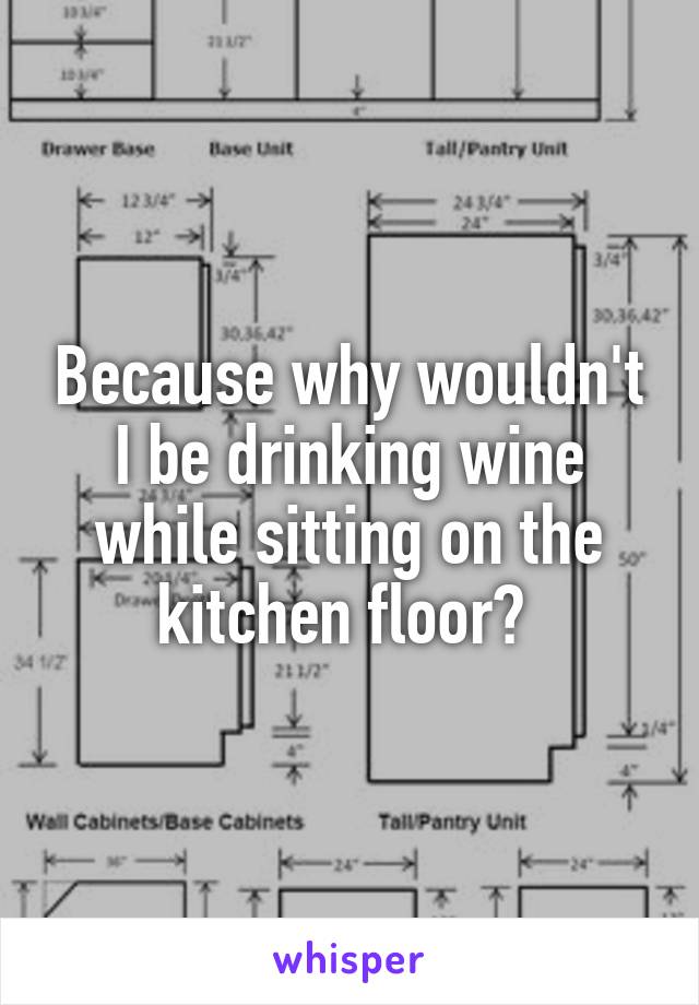 Because why wouldn't I be drinking wine while sitting on the kitchen floor? 