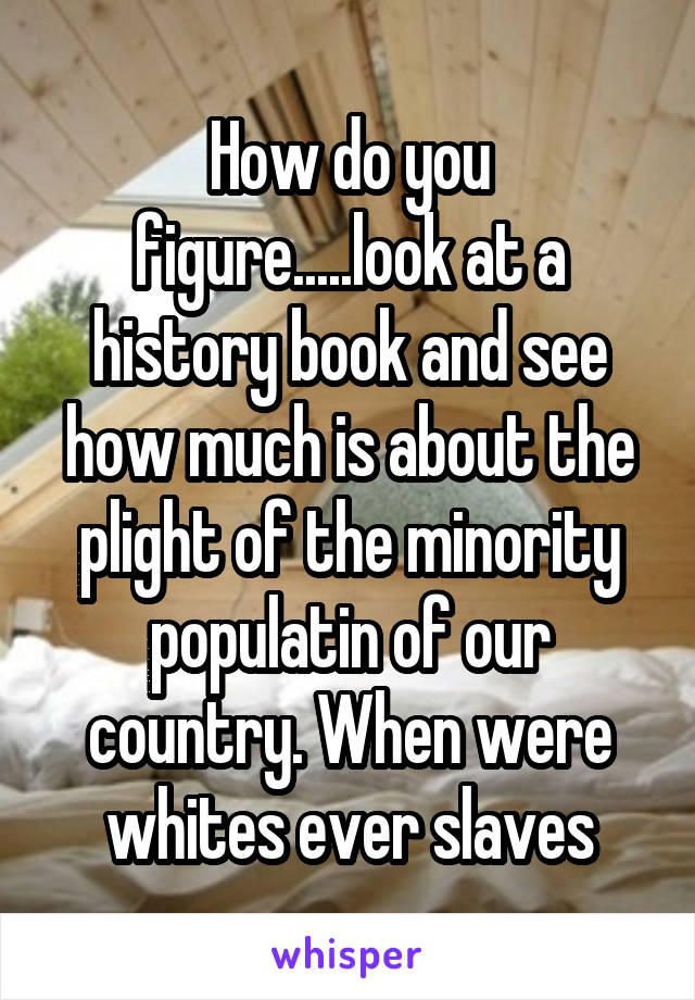 How do you figure.....look at a history book and see how much is about the plight of the minority populatin of our country. When were whites ever slaves
