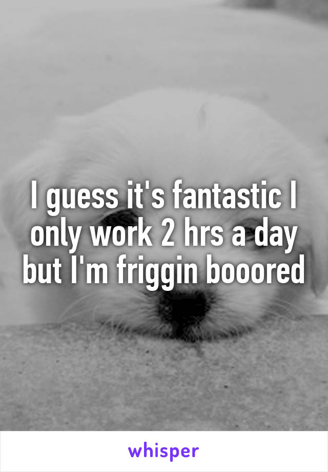 I guess it's fantastic I only work 2 hrs a day but I'm friggin booored