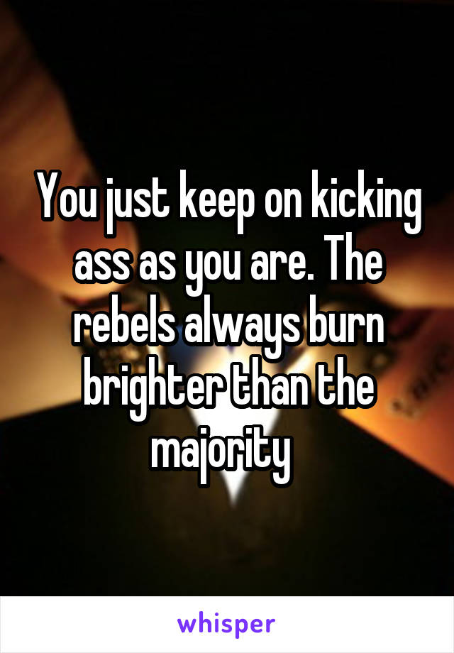 You just keep on kicking ass as you are. The rebels always burn brighter than the majority  