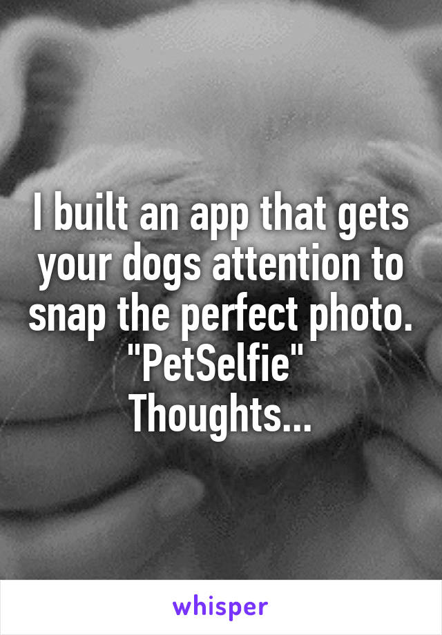 I built an app that gets your dogs attention to snap the perfect photo.
"PetSelfie" 
Thoughts...