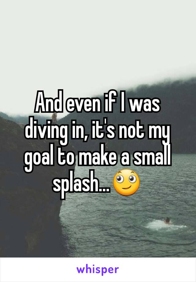 And even if I was diving in, it's not my goal to make a small splash...🙄