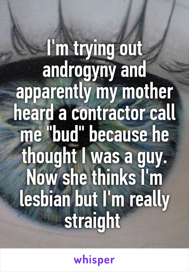 I'm trying out androgyny and apparently my mother heard a contractor call me "bud" because he thought I was a guy. Now she thinks I'm lesbian but I'm really straight 