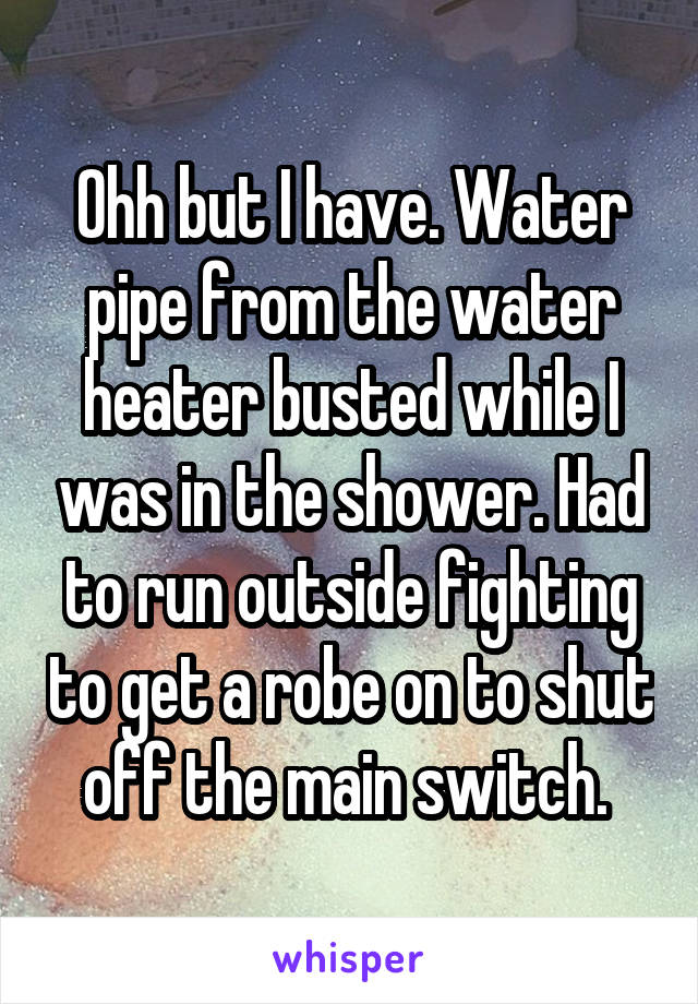 Ohh but I have. Water pipe from the water heater busted while I was in the shower. Had to run outside fighting to get a robe on to shut off the main switch. 