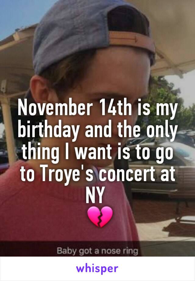 November 14th is my birthday and the only thing I want is to go to Troye's concert at NY 
 💔