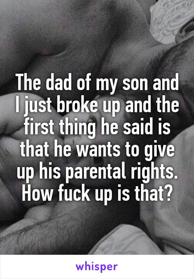 The dad of my son and I just broke up and the first thing he said is that he wants to give up his parental rights. How fuck up is that?