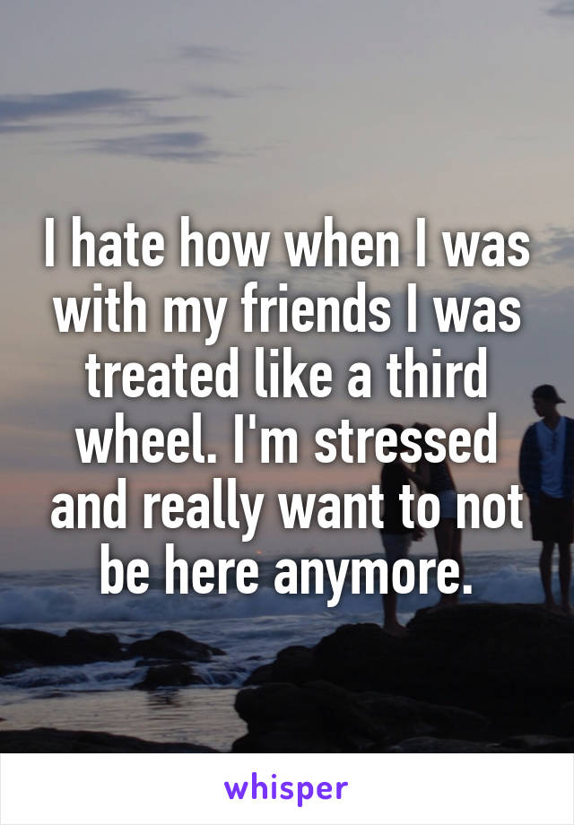 I hate how when I was with my friends I was treated like a third wheel. I'm stressed and really want to not be here anymore.