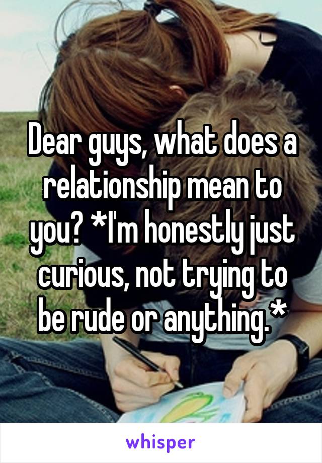 Dear guys, what does a relationship mean to you? *I'm honestly just curious, not trying to be rude or anything.*