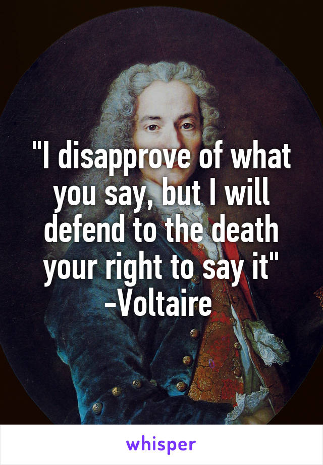 "I disapprove of what you say, but I will defend to the death your right to say it"
-Voltaire 