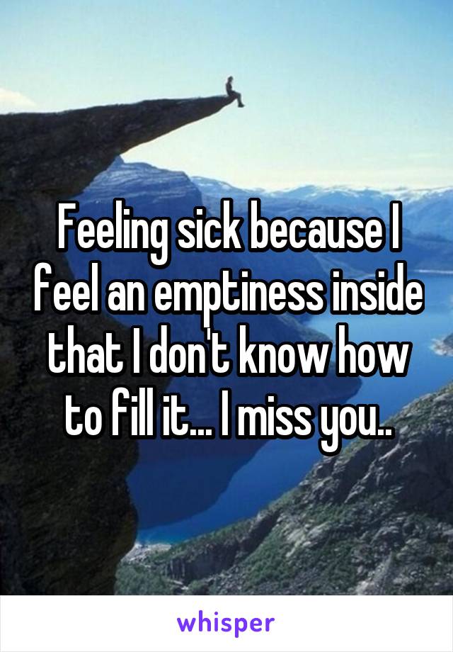 Feeling sick because I feel an emptiness inside that I don't know how to fill it... I miss you..