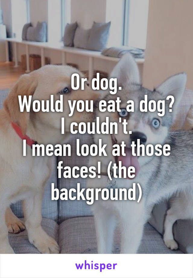 Or dog.
Would you eat a dog? I couldn't.
I mean look at those faces! (the background)