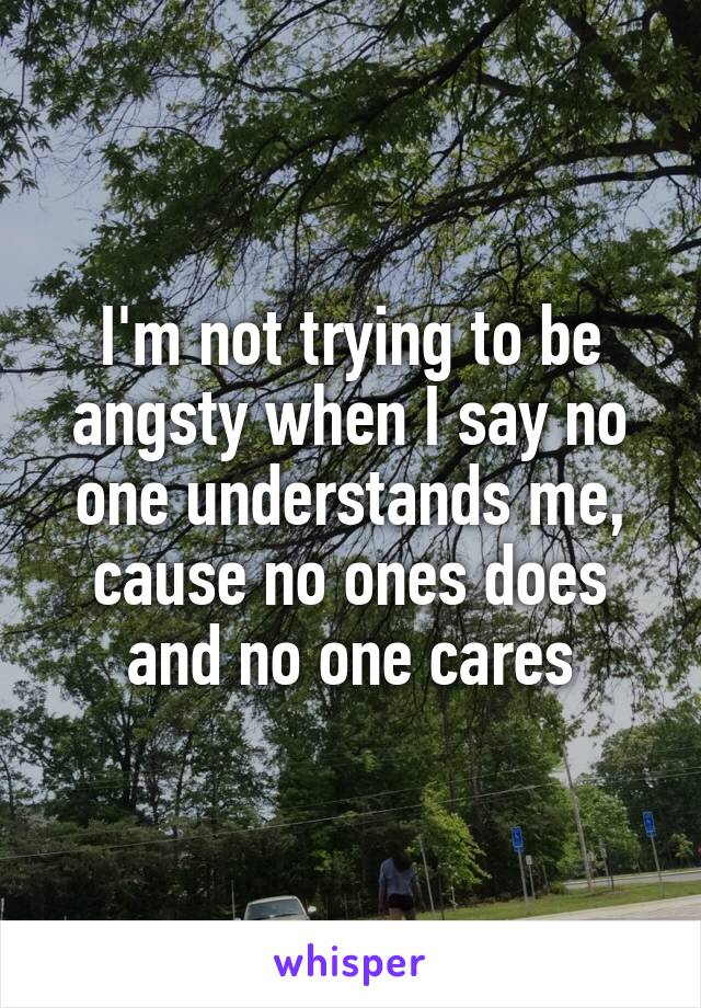 I'm not trying to be angsty when I say no one understands me, cause no ones does and no one cares