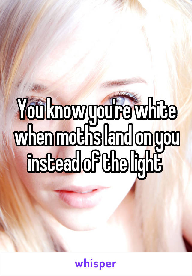 You know you're white when moths land on you instead of the light 