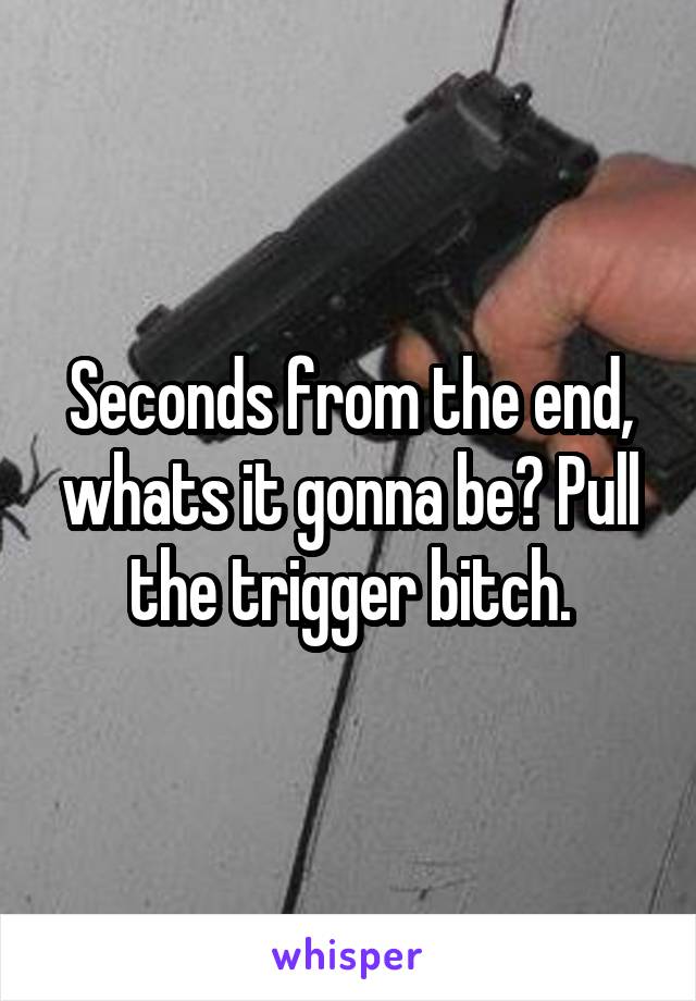 Seconds from the end, whats it gonna be? Pull the trigger bitch.