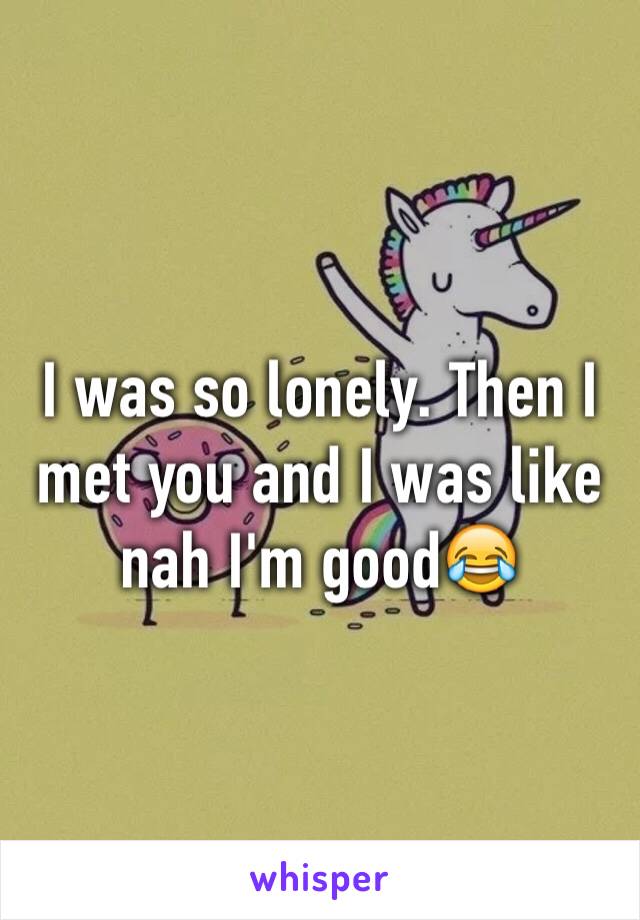 I was so lonely. Then I met you and I was like nah I'm good😂