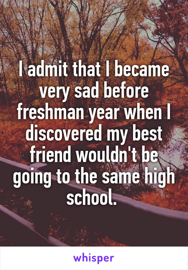 I admit that I became very sad before freshman year when I discovered my best friend wouldn't be going to the same high school. 