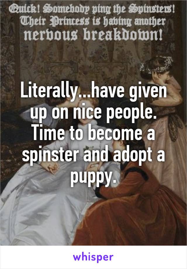 Literally...have given up on nice people. Time to become a spinster and adopt a puppy.