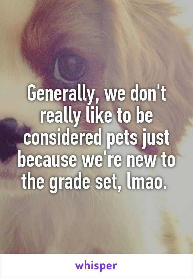 Generally, we don't really like to be considered pets just because we're new to the grade set, lmao. 