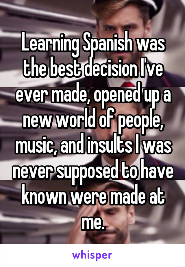 Learning Spanish was the best decision I've ever made, opened up a new world of people, music, and insults I was never supposed to have known were made at me.