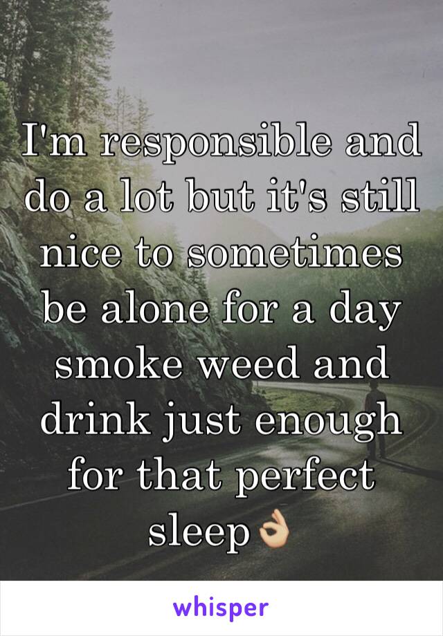 I'm responsible and do a lot but it's still nice to sometimes be alone for a day smoke weed and drink just enough for that perfect sleep👌🏼