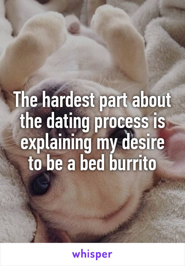 The hardest part about the dating process is explaining my desire to be a bed burrito