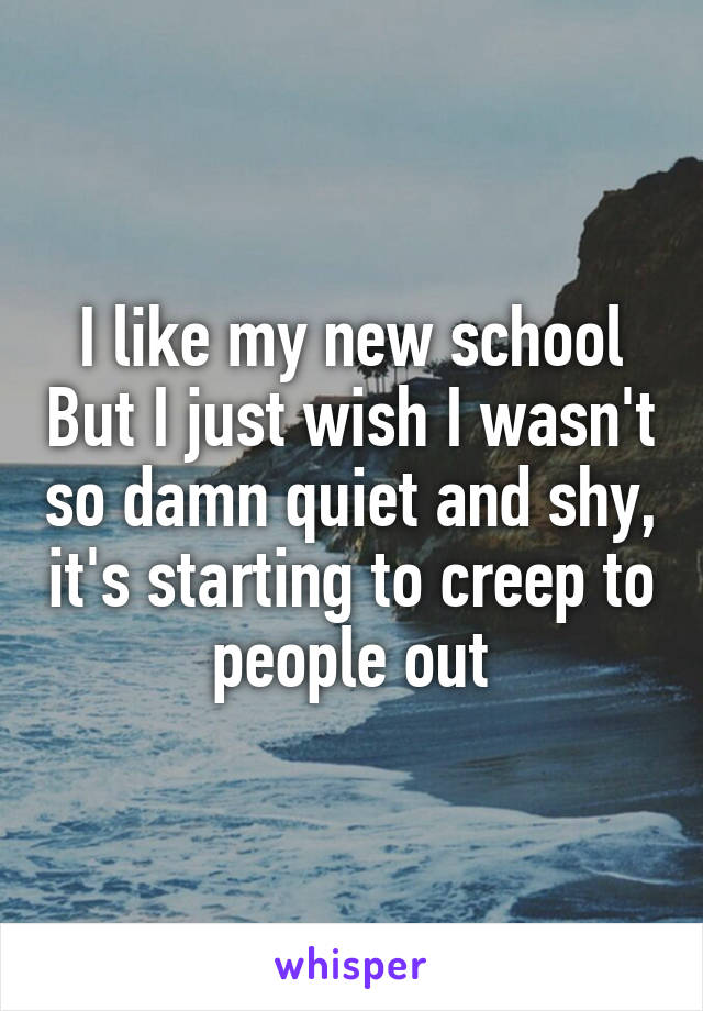 I like my new school But I just wish I wasn't so damn quiet and shy, it's starting to creep to people out