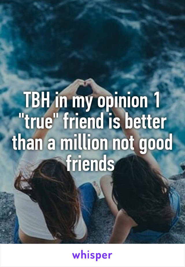 TBH in my opinion 1 "true" friend is better than a million not good friends 