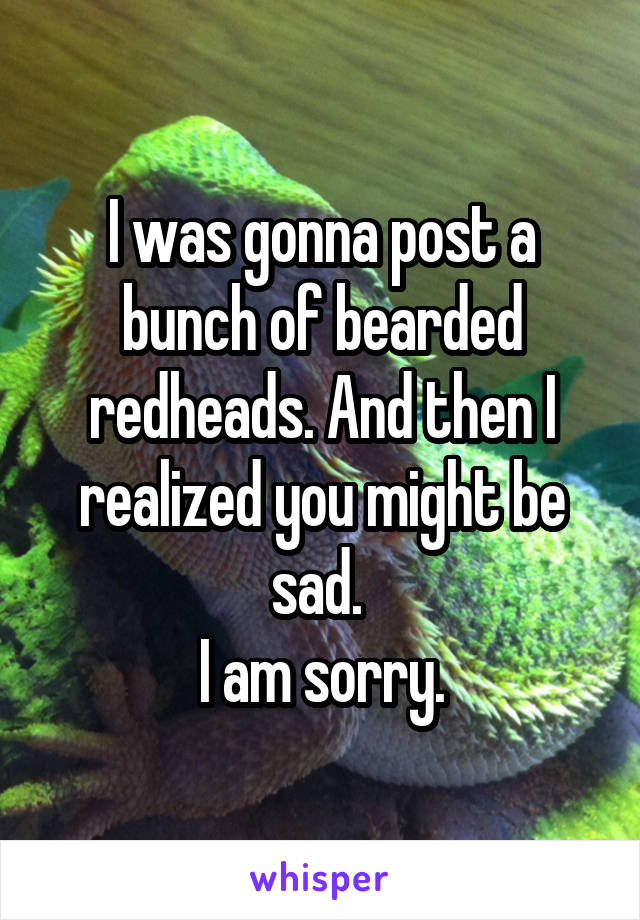 I was gonna post a bunch of bearded redheads. And then I realized you might be sad. 
I am sorry.