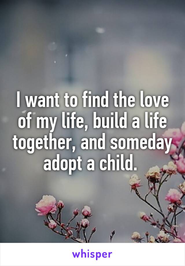 I want to find the love of my life, build a life together, and someday adopt a child. 