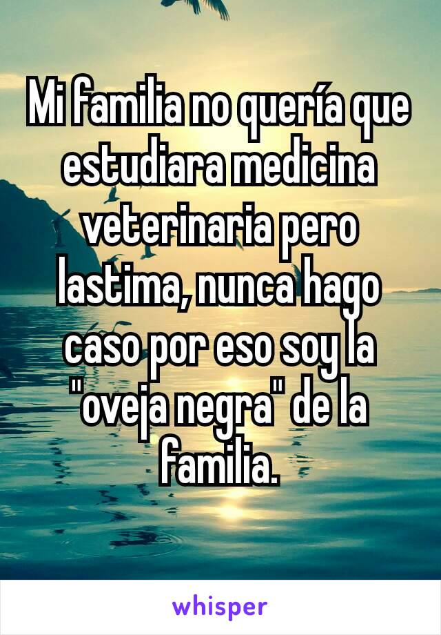 Mi familia no quería que  estudiara medicina veterinaria pero lastima, nunca hago caso por eso soy la "oveja negra" de la familia.