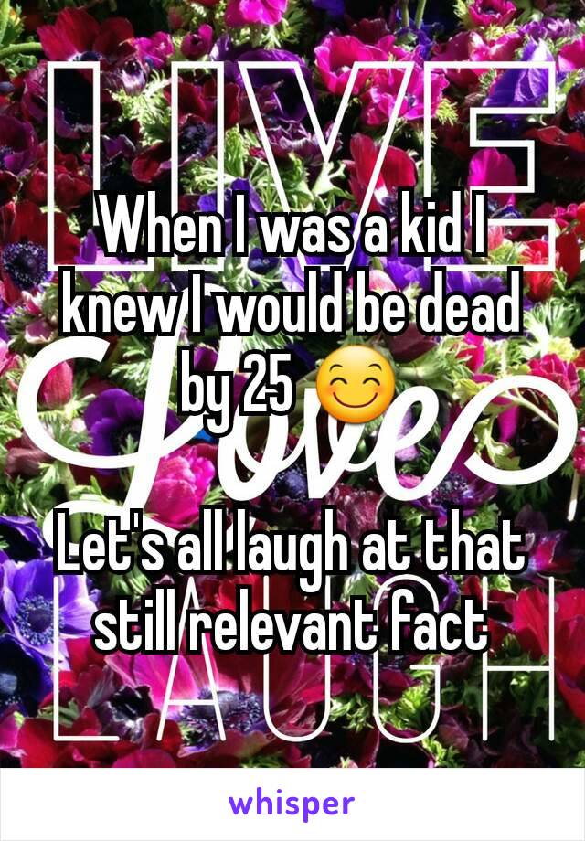 When I was a kid I knew I would be dead by 25 😊

Let's all laugh at that still relevant fact