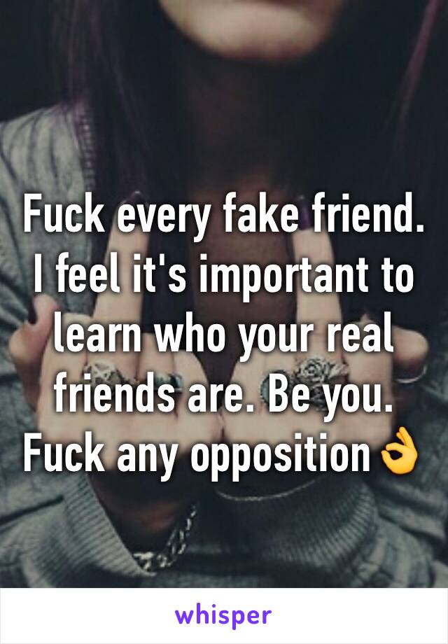 Fuck every fake friend. I feel it's important to learn who your real friends are. Be you. Fuck any opposition👌