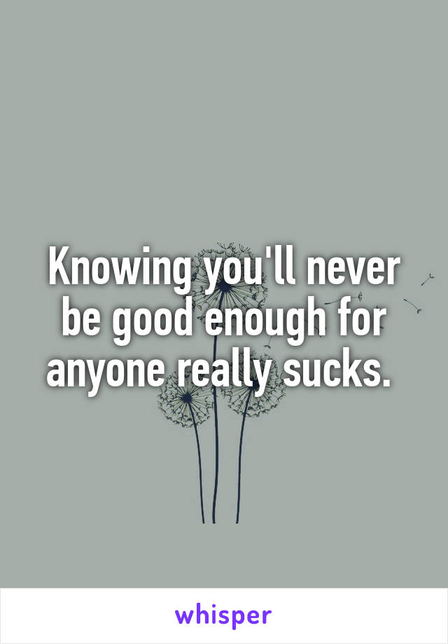 Knowing you'll never be good enough for anyone really sucks. 