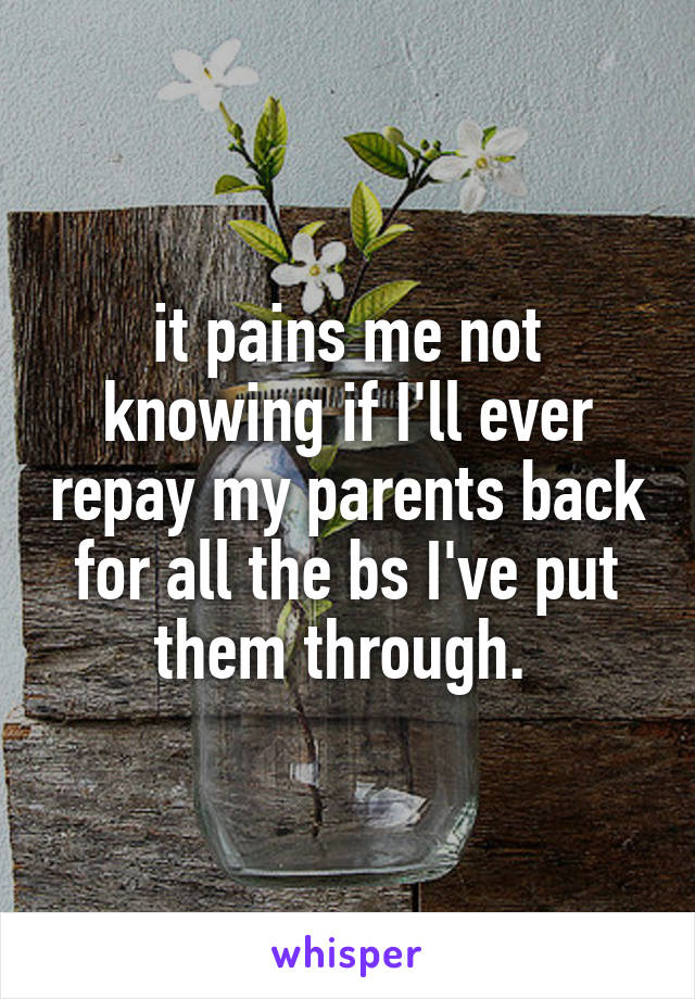 it pains me not knowing if I'll ever repay my parents back for all the bs I've put them through. 