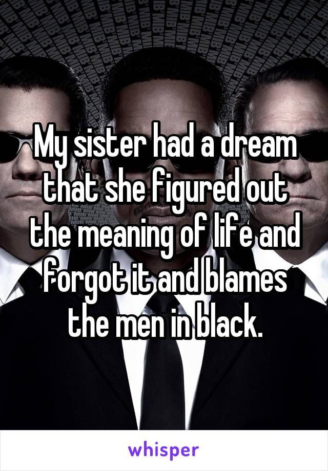 My sister had a dream that she figured out the meaning of life and forgot it and blames the men in black.