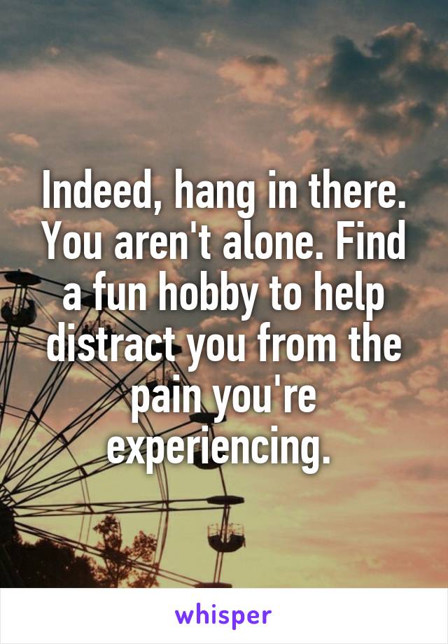 Indeed, hang in there. You aren't alone. Find a fun hobby to help distract you from the pain you're experiencing. 