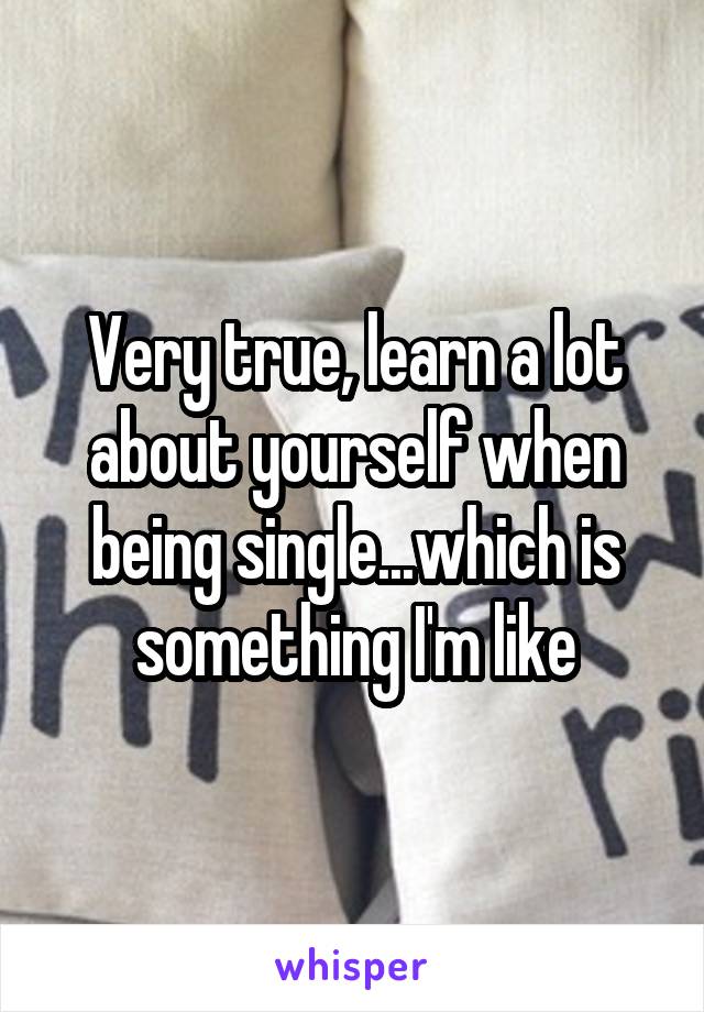 Very true, learn a lot about yourself when being single...which is something I'm like