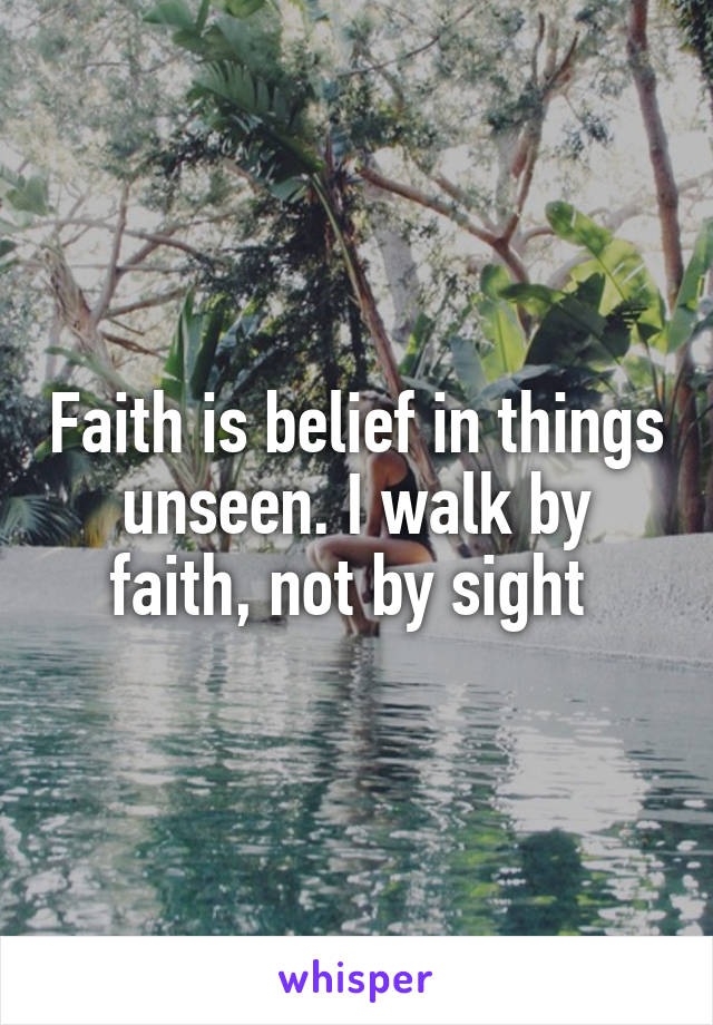 Faith is belief in things unseen. I walk by faith, not by sight 