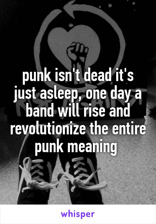 punk isn't dead it's just asleep, one day a band will rise and revolutionize the entire punk meaning 