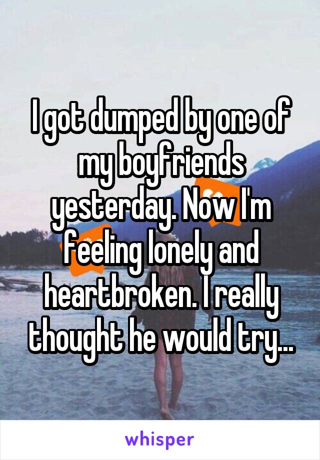 I got dumped by one of my boyfriends yesterday. Now I'm feeling lonely and heartbroken. I really thought he would try...