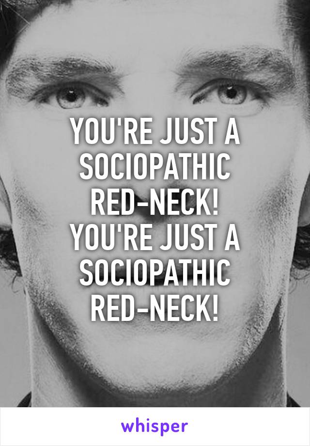 YOU'RE JUST A SOCIOPATHIC RED-NECK!
YOU'RE JUST A SOCIOPATHIC RED-NECK!