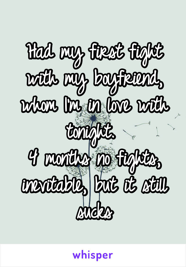 Had my first fight with my boyfriend, whom I'm in love with tonight. 
4 months no fights, inevitable, but it still sucks