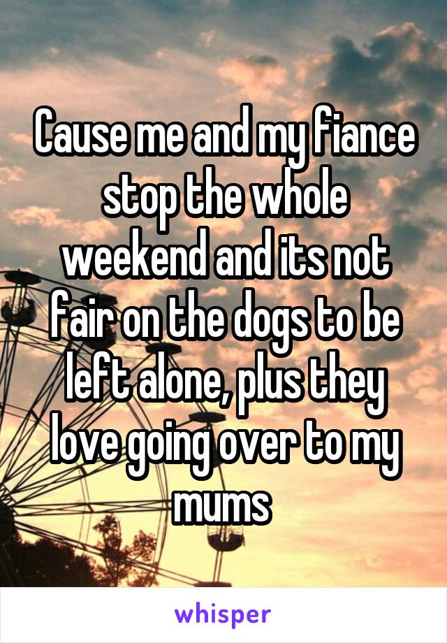 Cause me and my fiance stop the whole weekend and its not fair on the dogs to be left alone, plus they love going over to my mums 
