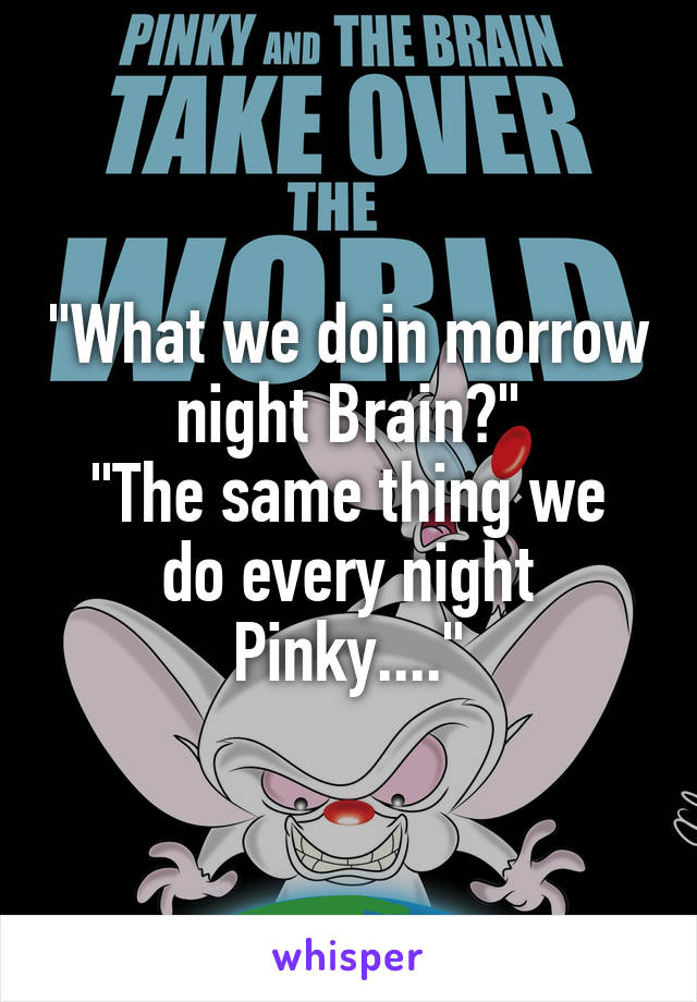 "What we doin morrow night Brain?"
"The same thing we do every night Pinky...."