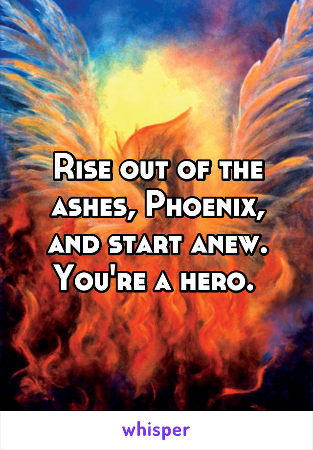 Rise out of the ashes, Phoenix, and start anew. You're a hero. 