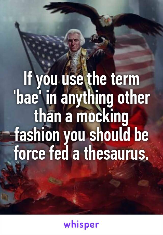 If you use the term 'bae' in anything other than a mocking fashion you should be force fed a thesaurus.