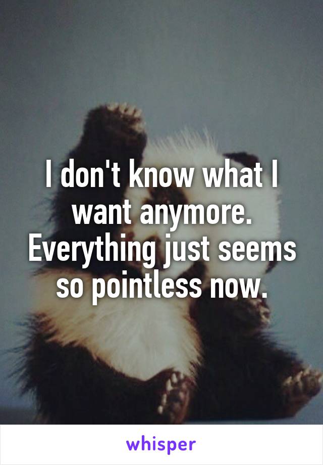 I don't know what I want anymore. Everything just seems so pointless now.