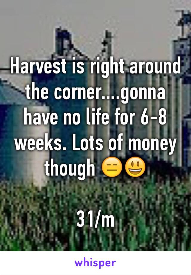 Harvest is right around the corner....gonna have no life for 6-8 weeks. Lots of money though 😑😃

31/m