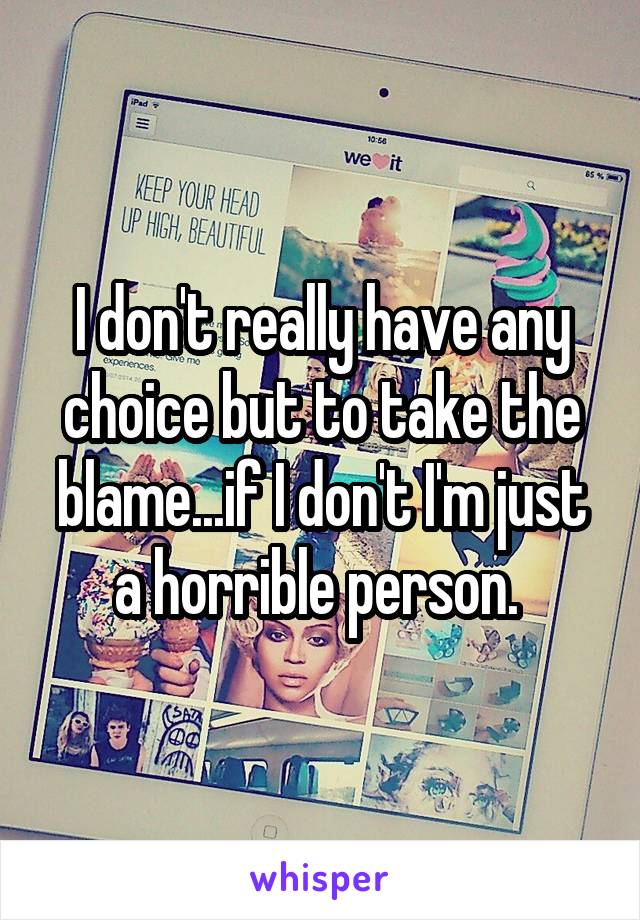 I don't really have any choice but to take the blame...if I don't I'm just a horrible person. 