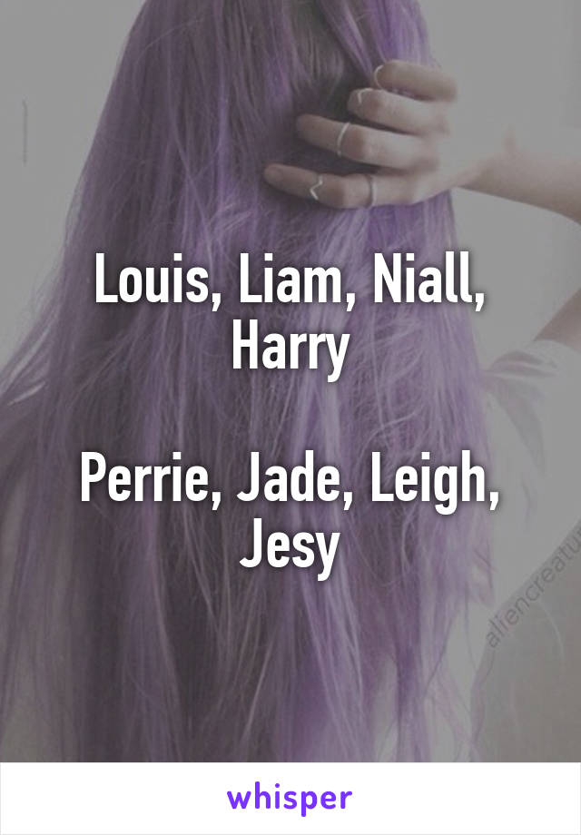 Louis, Liam, Niall, Harry

Perrie, Jade, Leigh, Jesy